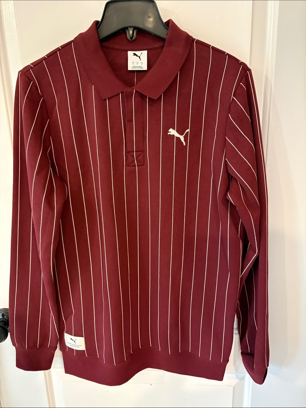 Puma Men’s Class Polo Sweatshirt, Ruby w/ White Pinstripes - NWT, small